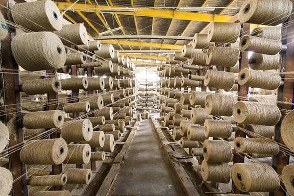 Spools of jute yarn in the store