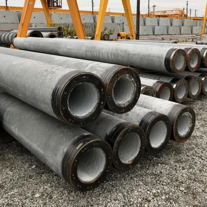 Hollow PHC piles stacked at the plant